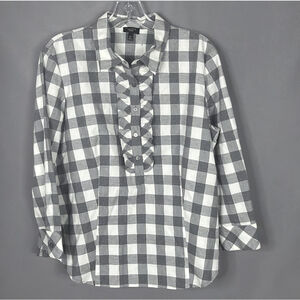 Talbots Top‎ Womens Petite 16P Gray White Cotton Flannel Check Popover Shirt